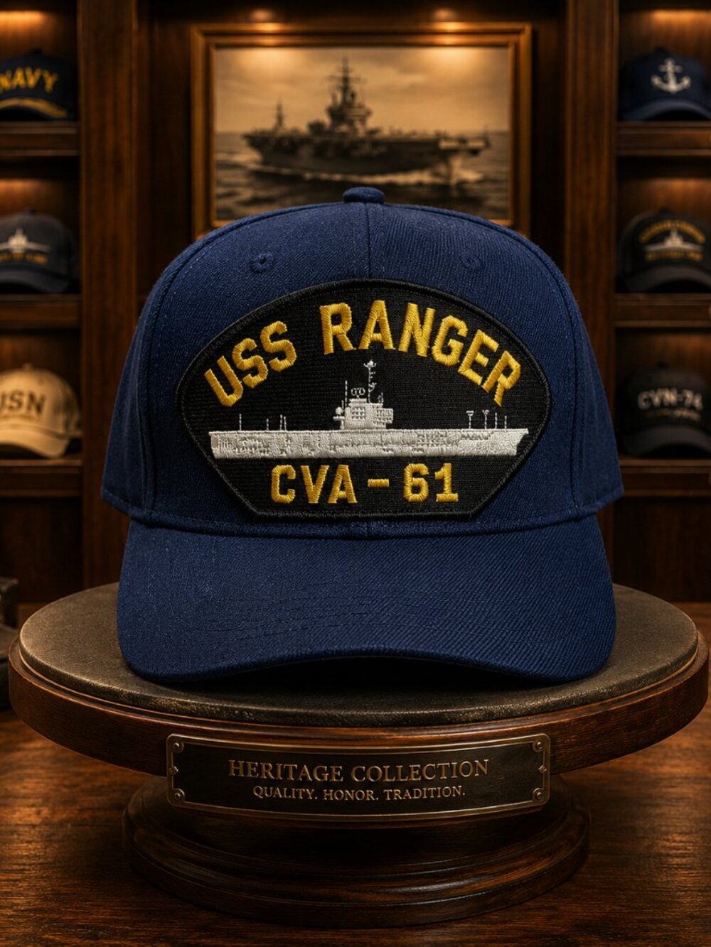 U.S. Navy USS Ranger CVA-61 Men's Patch Cap Hat Navy Blue